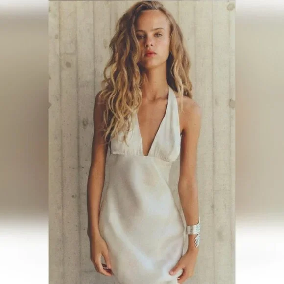 Zara | Dresses | Zara Long Satin Effect Halter Dress | Poshmark